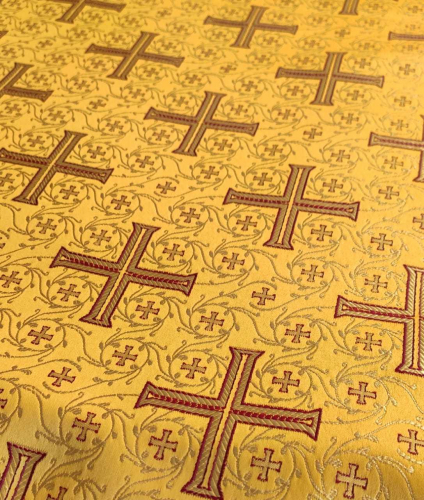 Ткань для пошива облачений золотистая с крестами
