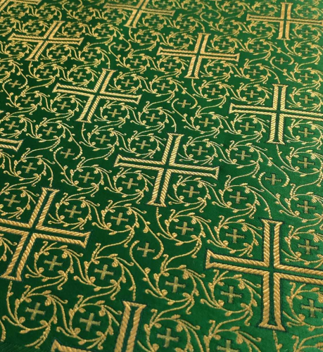 Ткань для пошива облачений зелёная с крестом